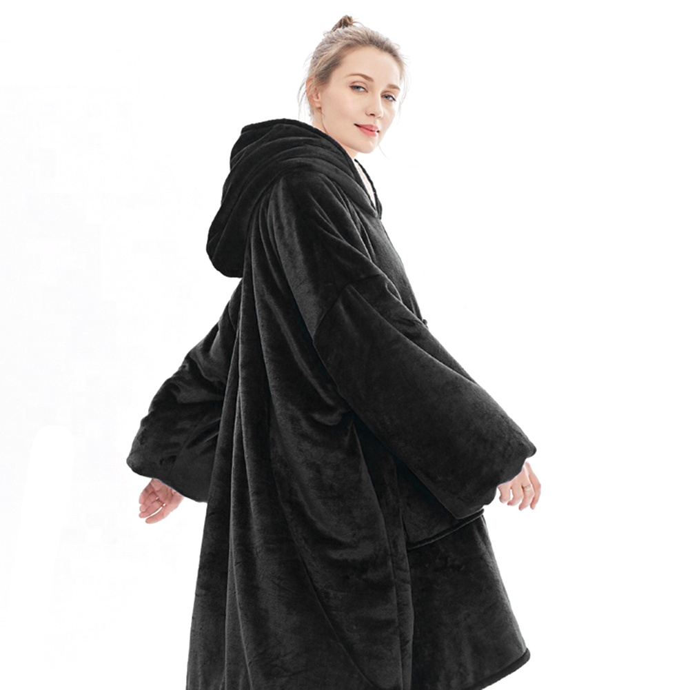 TEMU Cozy Oversized Decor Blanket With Sleeves, 1pc Cozy Plush Fleece Hooded Blanket, Hooded Robe With Deep Pockets, Soft Flannel Loungewear, Cozy