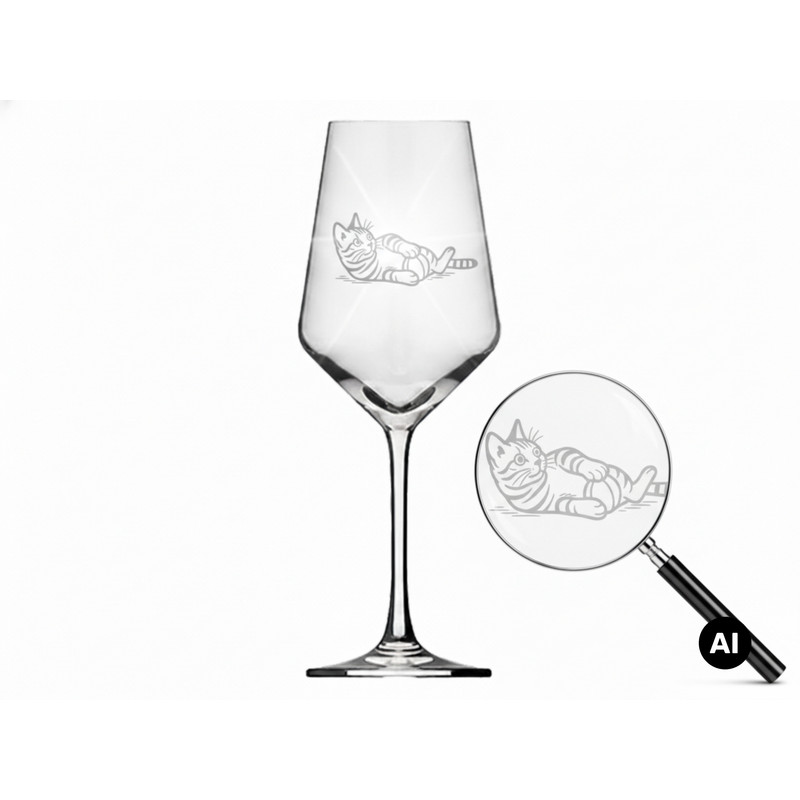 Image of Wine Glass With Cat Engraving 350ml - Gift For Cat Lovers By