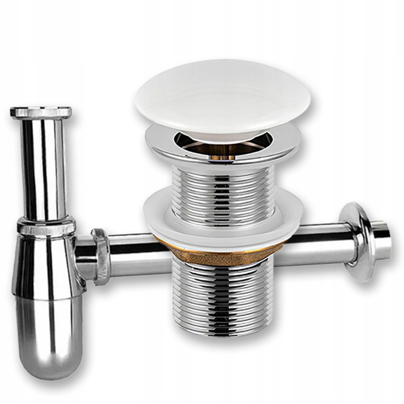 Image of Set: Ceramic Click- Drain Without Overflow White + Washbasin Trap