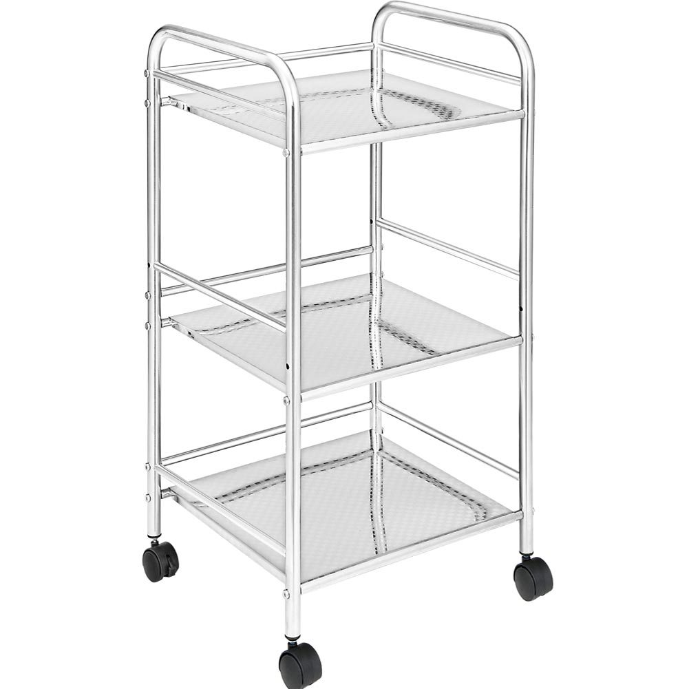 Image of Bakaji Chrome With 4 Swivel Wheels, 3 Shelves, Dimensions 40 X 35 X 75cm, 3-tier Multifunctional Cart For Bathroom, Kitchen, Hairdresser Or Beautician (steel)