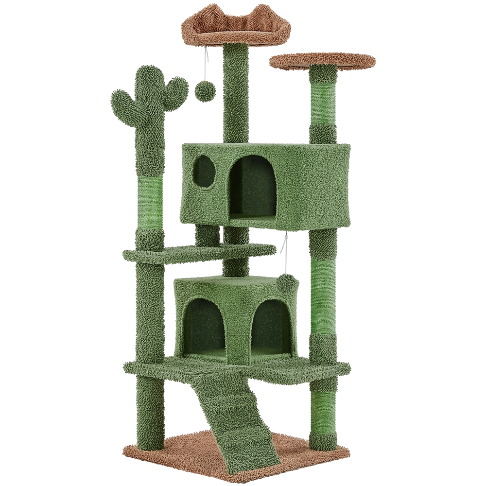 

Scratching Post In Cactus Shape Climbing Tree With Viewing Platform & Cat Hideaway & Sisal Stems & Hanging Plush Ball