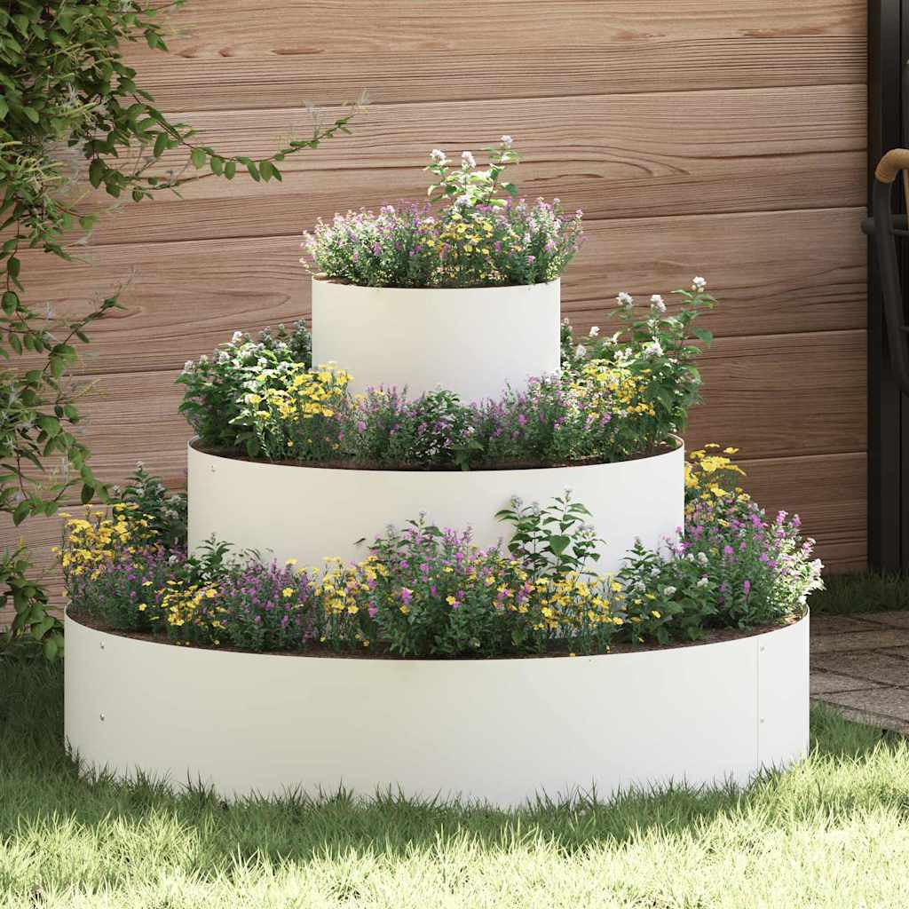 Vidaxl Garden Planter White 90 X 90 X 20 Cm Cold-rolled Steel, Garden And Terrace, Modern Round Planter, Steel For Outdoor Use, Beautiful Metal Pots