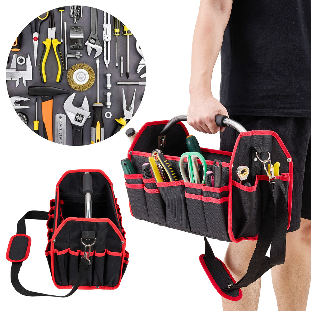 TEMU Portable Folding Heavy Duty Oxford Fabric 16" Large Tool Box Bag Technicians Electricians Plumbers Diy Tool Pockets Storage Case With Shoulder