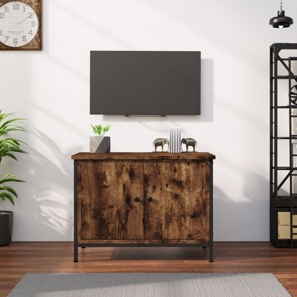Image of Vidaxl Tv Cabinet, Tv Stand With Storage, Lowboard With Doors, Tv Table Hifi Cabinet With Metal Legs, Smoked Oak Wood Composite