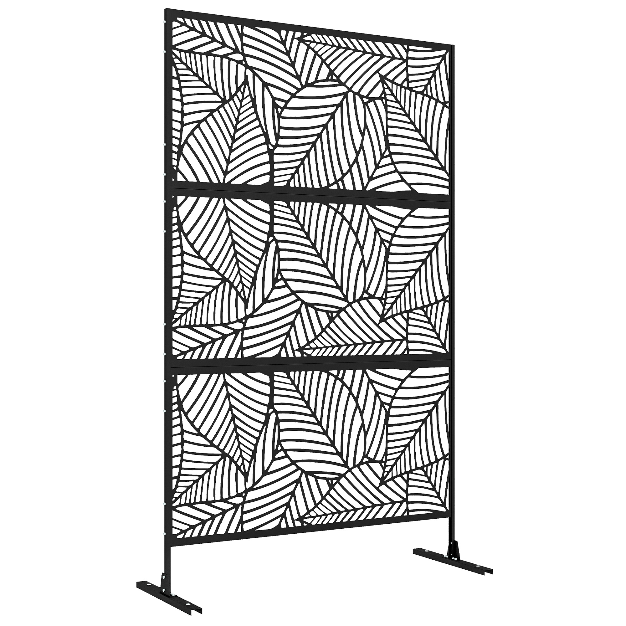 Outsunny Decorative Screen Room Divider Outdoor Black With Plant Pattern Metal - 122 X 45 X 198 Cm, Black