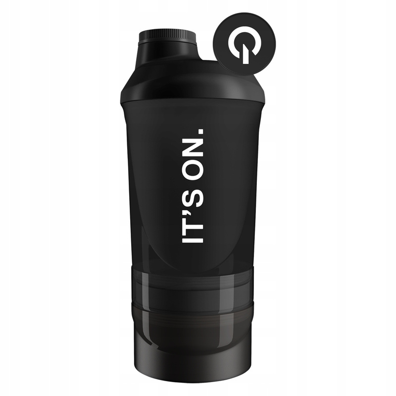 QNT 600ml+350ml Crni Shaker s Posudom za Dodatke i Mješalicom - Idealno za Teretanu i Fitness