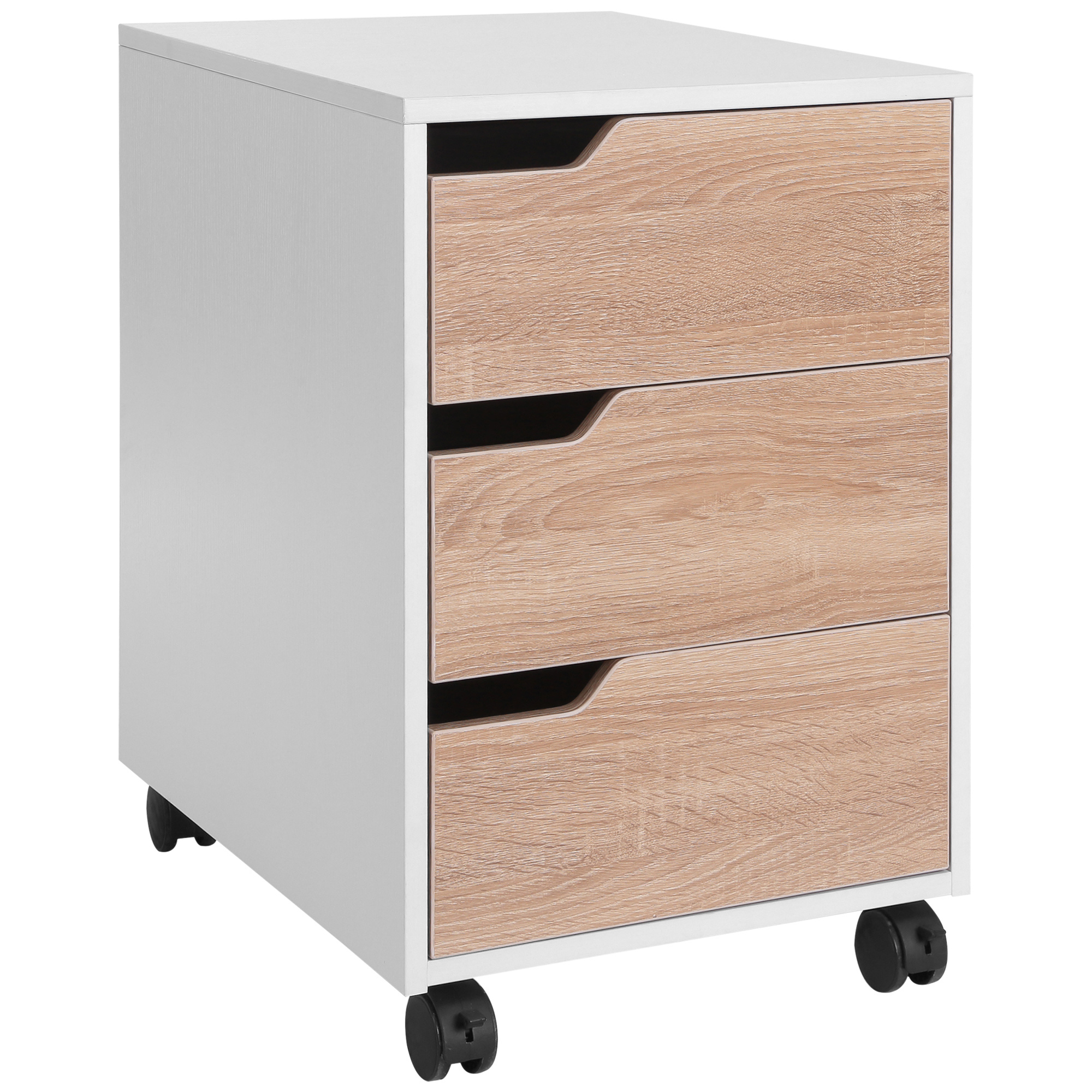 TEMU Homcom Mobile Filing Cabinet Office Storage Wooden 3-drawer With Wheels (2 With Brakes) 40x50x57.5cm Mdf