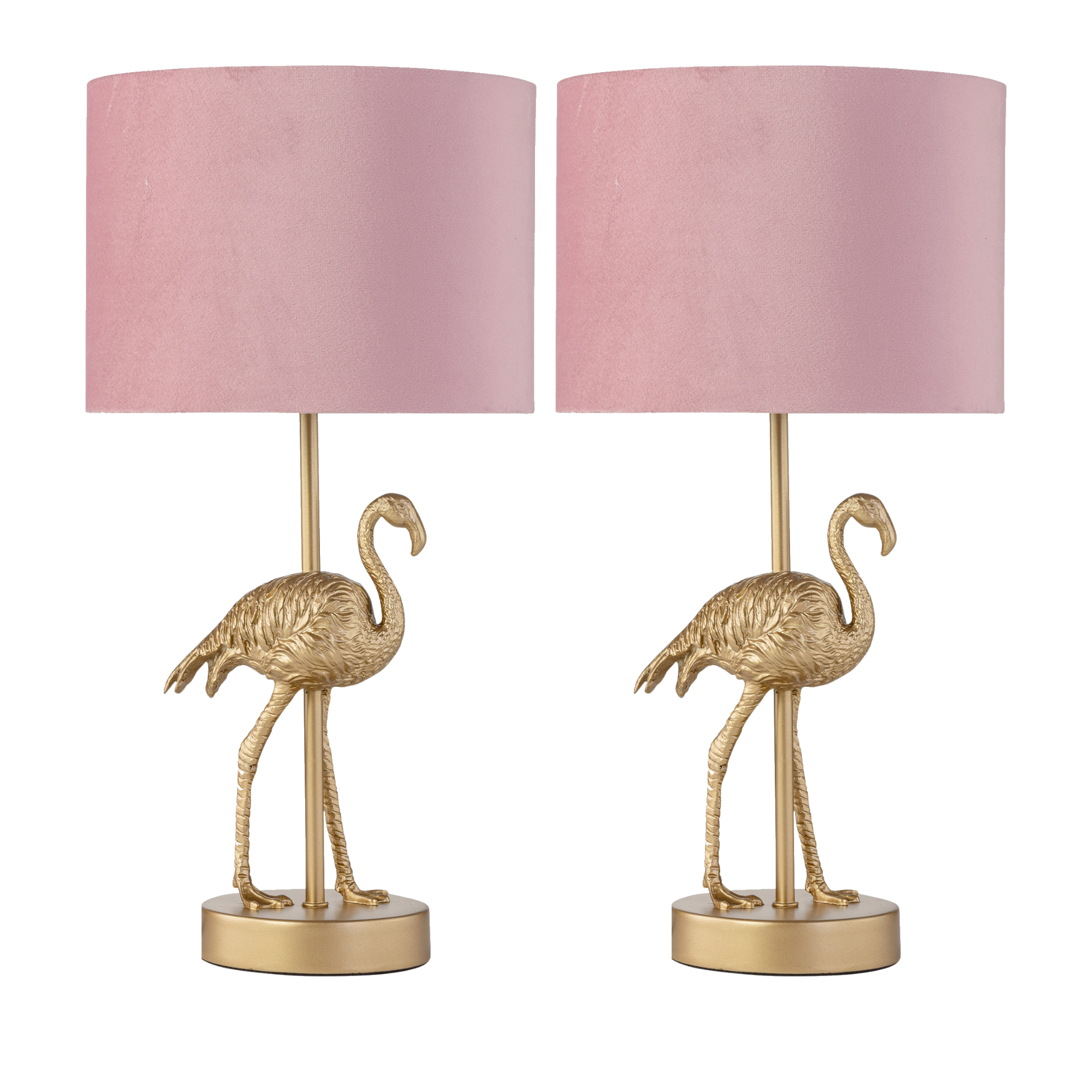 TEMU Set Of 2 Flamingo - Gold Table Lamps With Pink Velvet Shades