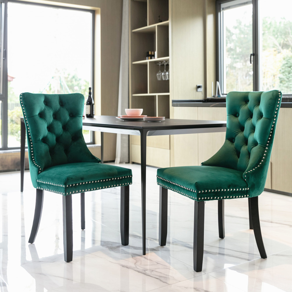 Image of Dining Chair Set With High Backrest | Solid Wood Frame + Metal Spring Core + High-density Foam | Adjustable Floor Protectors, Deerskin | Load Capacity 127 Kg | For Dining Room, Living Room, Apartment