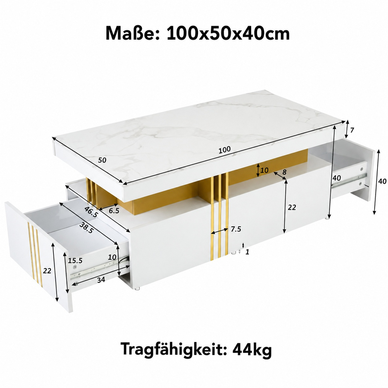 Image of Lightweight Luxury Coffee Table With Marble Finish, 4 Drawers Storage Space, 100x50x40cm For Living Room