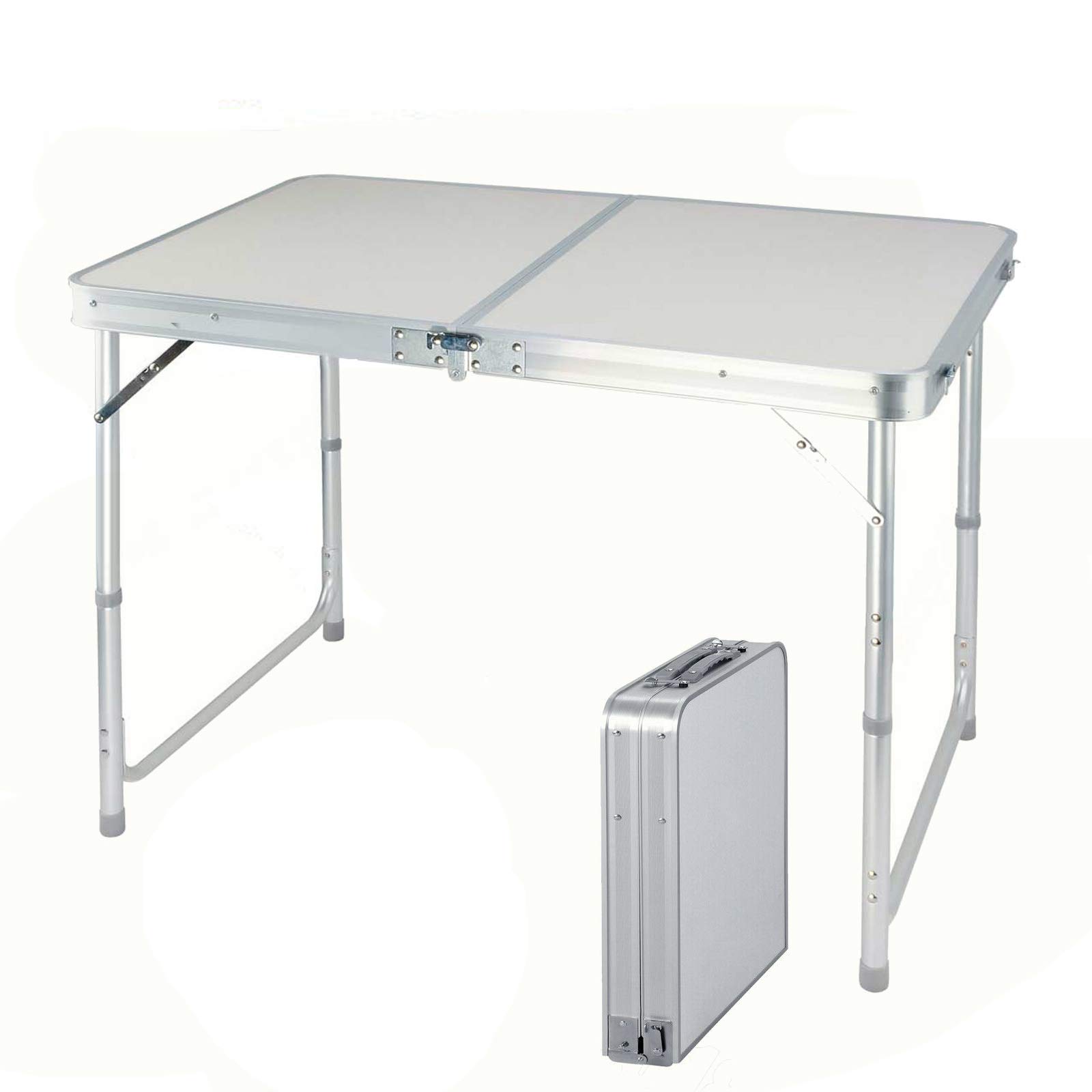 Folding Camping Table, 120x60x70cm, Height Adjustable 55/62/70cm, Aluminum Frame And Mdf Tabletop, Portable Multifunctional Table, Buffet Table, Camping Table, Foldable Garden Table