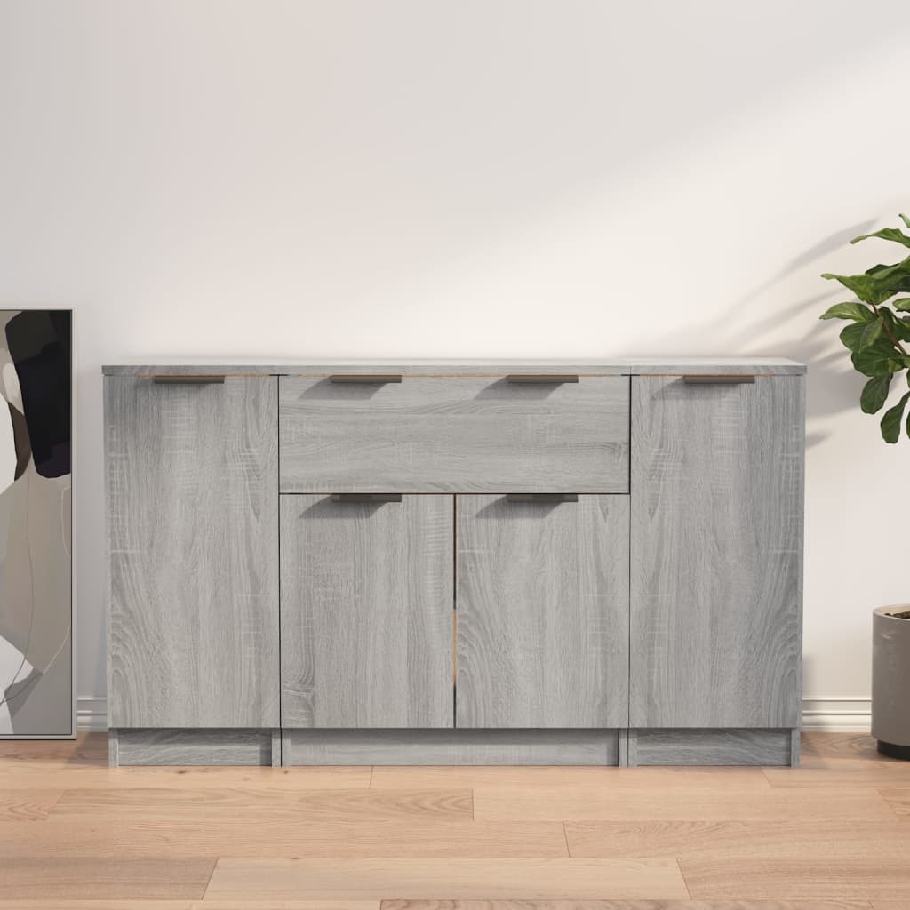 Image of Vidaxl 3-piece Sideboard Set, Cabinet, Sideboard, Dresser, Side Cabinet, Multipurpose Cabinet, Freestanding Cabinet, Living Room Cabinet, Grey Wood Material