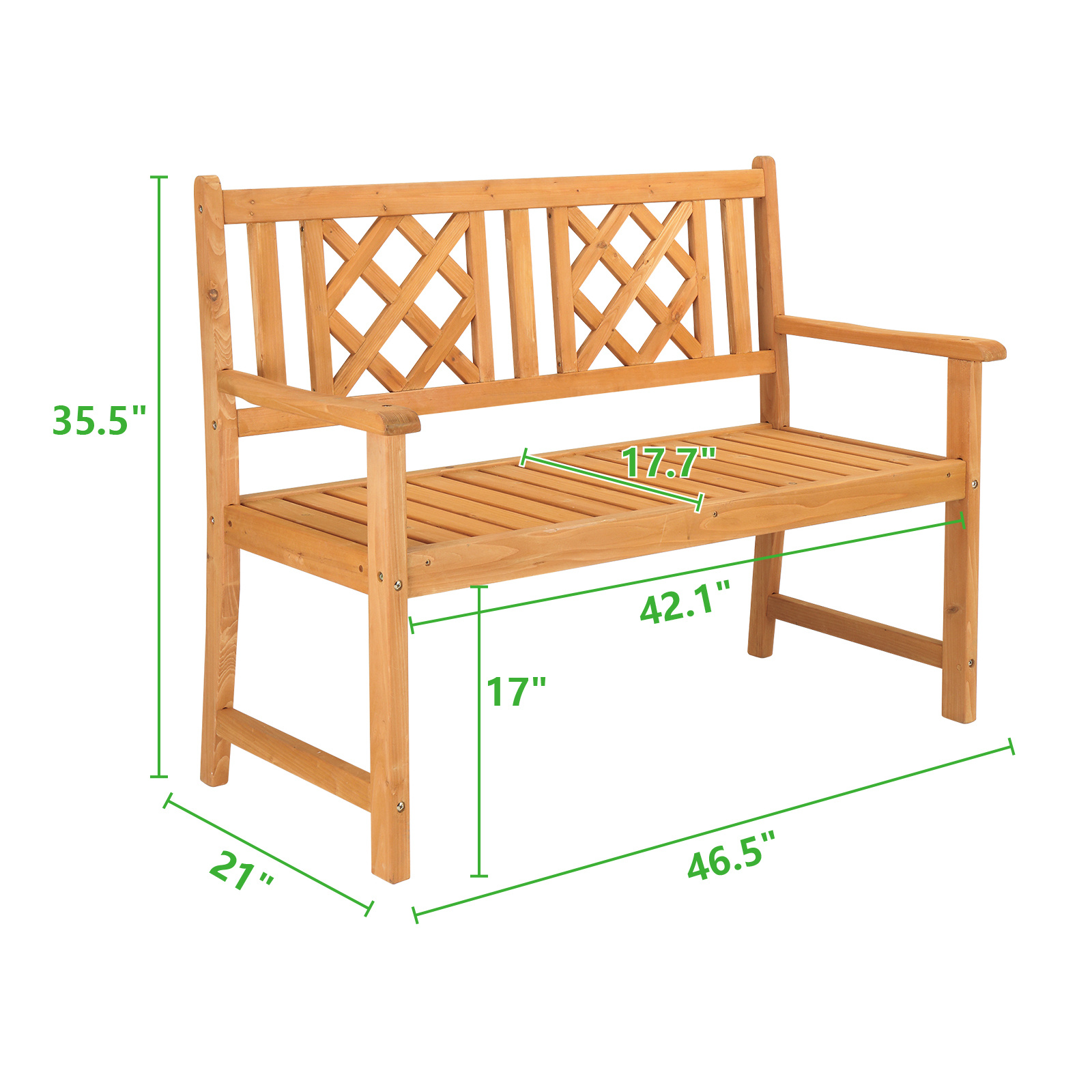 47 Inch Cedar Grid Backed Wooden Bench