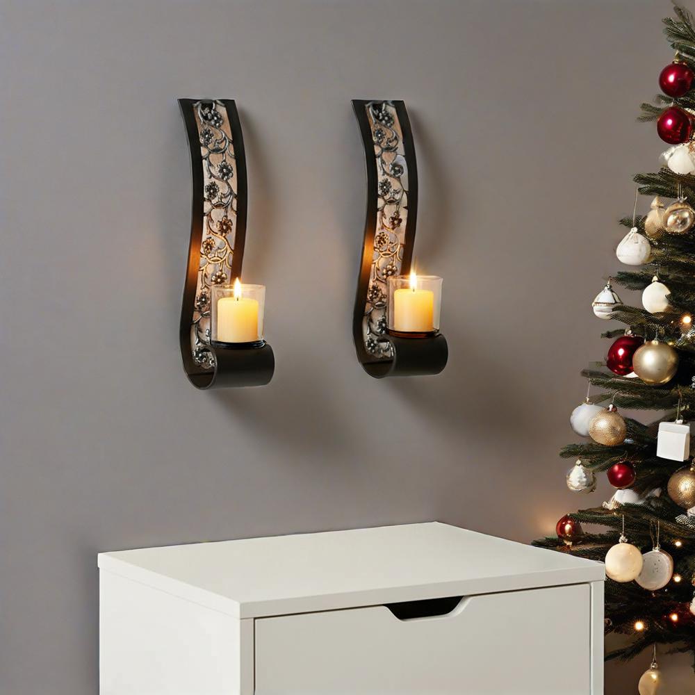 TEMU 2pcs European-style Retro Wall-mounted Candle Holders - Iron & Metal Scented Candle Holders With Black & Gold Accents For Living Room, Bedroom,