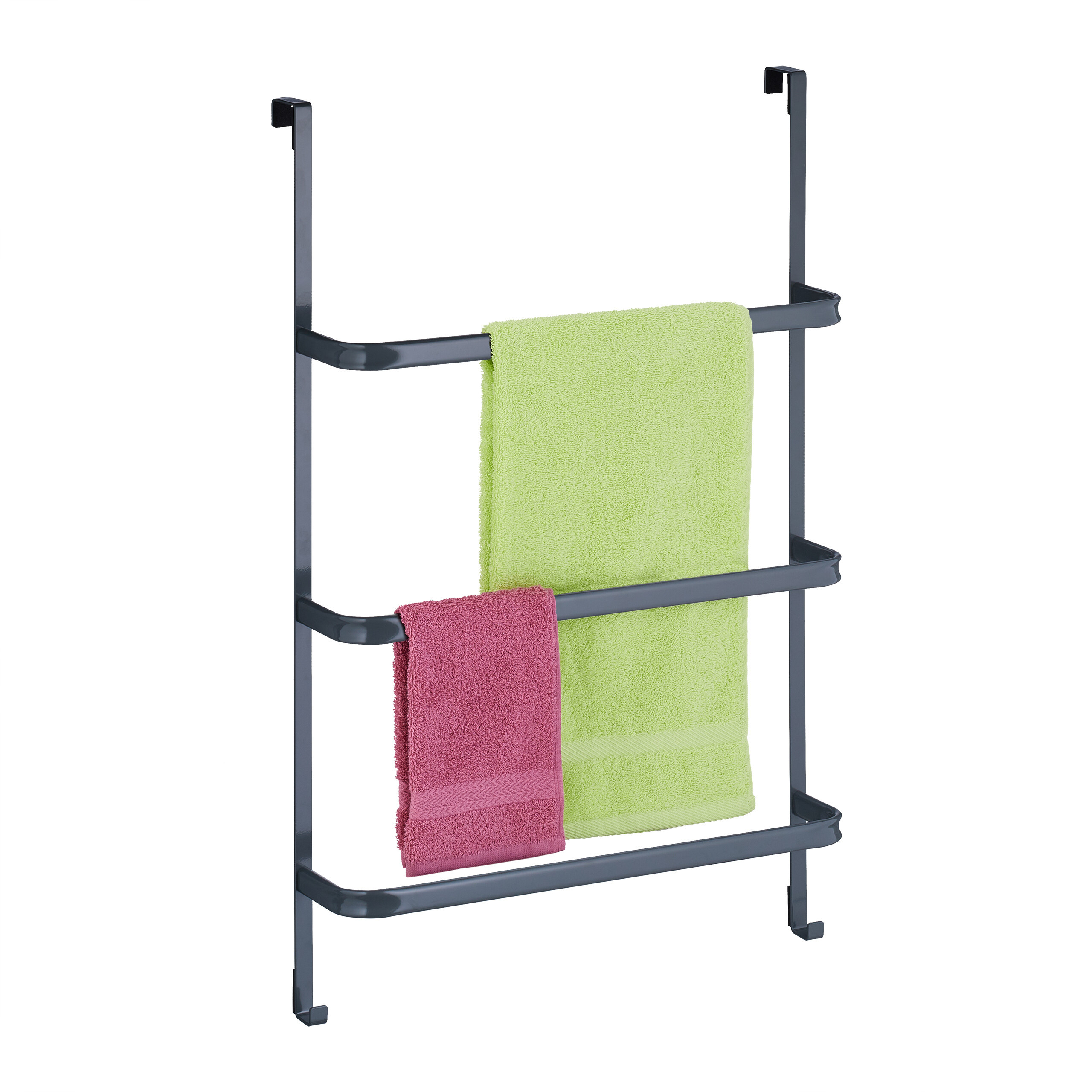 Image of Towel Rack For Doors, 3 Bars, , 85 X 54.5 X 15 Cm, Steel And Eva, , For Bathrooms And Showers, Towel Bar, Bath Towel Holder, Door Hook, Relaxdays