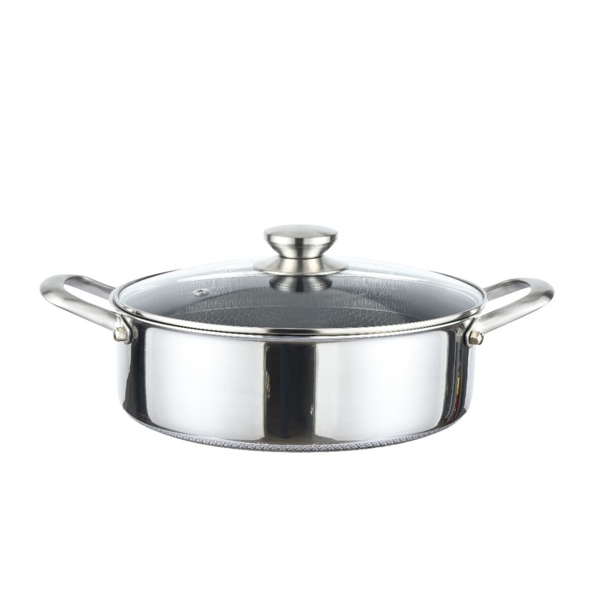 Image of Stainless Steel Cooking Pot Ø32 Cm With Glass Lid & Honeycomb Structure - Induction Compatible
