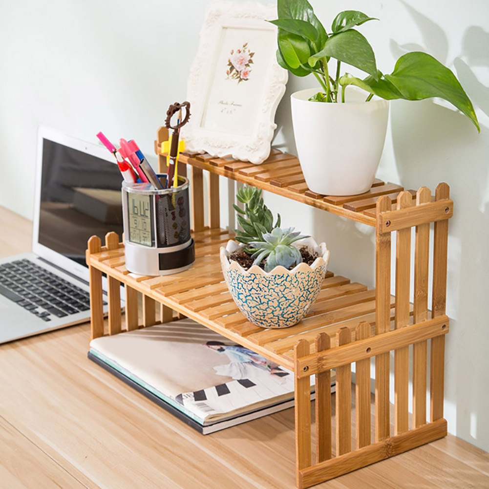 2-Layer Mini Wooden Plant Rack for Display