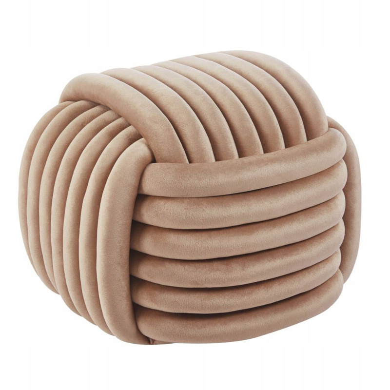 Puffed Patterned Cappuccino Velvet Square Ottoman Seat