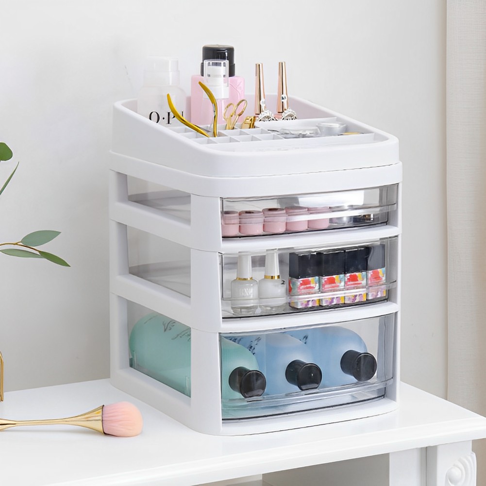 Floor Standing Cosmetic Storage Tower with Transparent Drawers, Portable Design