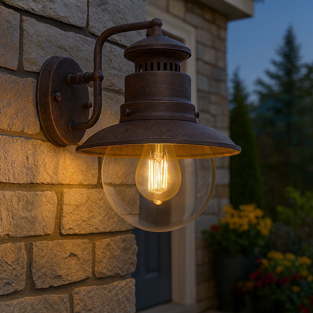 Image of Outdoor Lamp Wall Lamp Outdoor Wall Lamp Facade Lamp Front Door Lamp Outdoor Wall Lamp Wall Lamp, Glass Steel, Rust-colored, Bxhxt 21.5 X 27 X 24.7 Cm