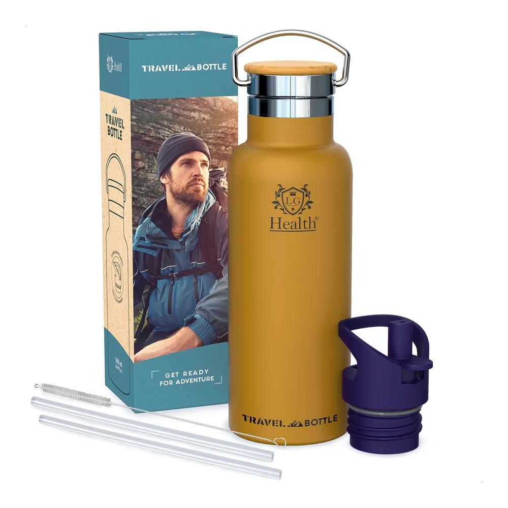 TEMU LG Luxury & Grace Botella de Agua Acero Inoxidable 500 ml. Cantimplora de Metal con de Neopreno. Botella Térmica para Bebidas Frías y Calientes
