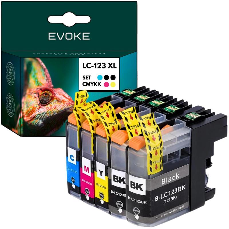 Image of Compatible Ink Cartridges For Brother Lc-123xl Lc-123, Set Of 5 Cmyk Cartridges, 2x Black, 70 Ml, 3060 Pages, , For Dcp-j132w J152w J152wr J172w J552dw J752dw J4110dw J4110w; Mfc-j245 J470dw