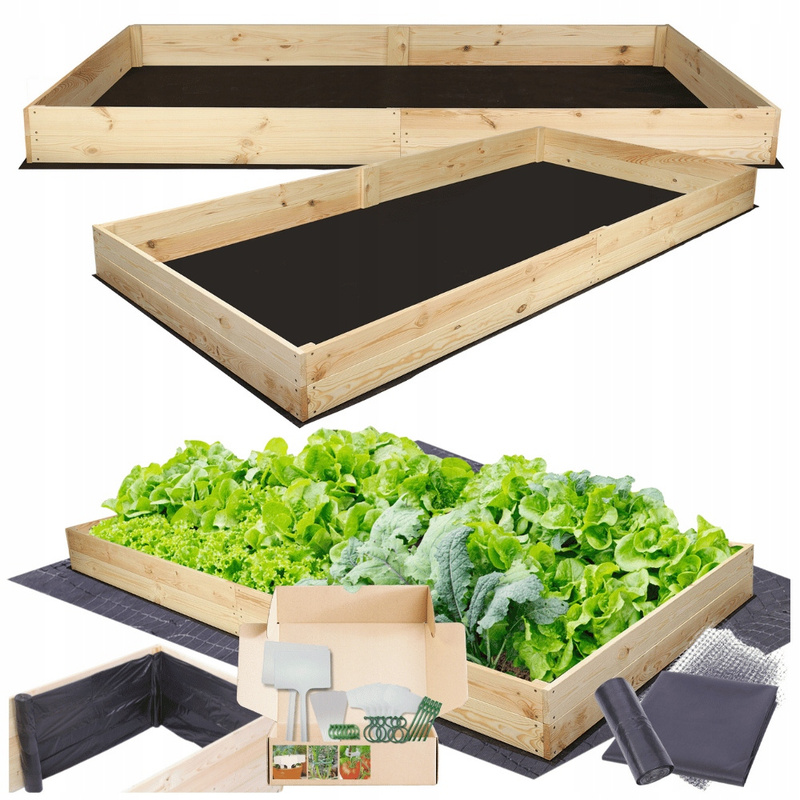 Image of Spacious Pine Wood Garden Planter Box - 160x100cm Outdoor Vegetable & Growing Container With Pest Barrier & 30pcs Gardening Kit | Construction | Growth &