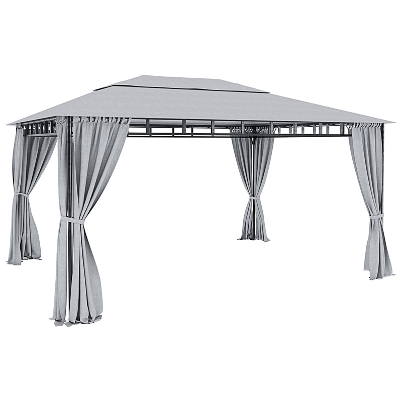 TEMU Gazebo da Giardino 3 x 4 Tende Laterali Richiudibili, Struttura in Acciaio, Telo Idrorepellente 180 g/m簡 e Antivento, Grigio