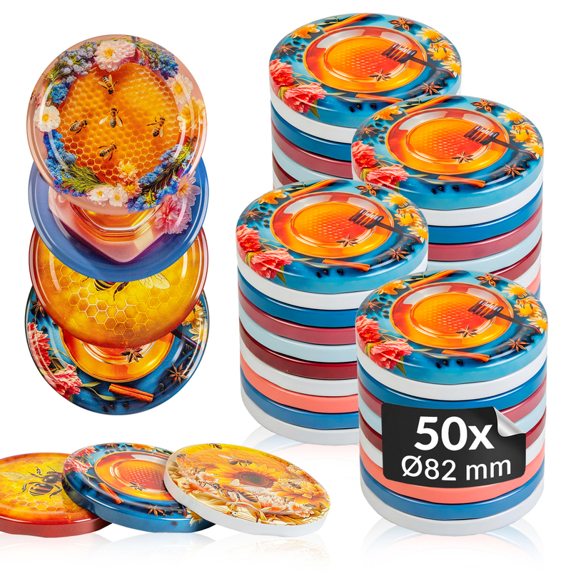 Image of 10/50/100 Pcs. 10/50/100 Pcs. Jar Lids Φ 82 Mm - Mixed Honey Pattern 8.2 Cm - Lids For Jars, Jars, For Jars