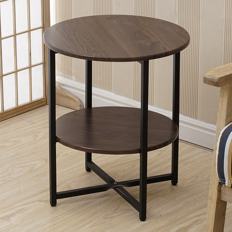 TEMU Minimalist 2 Tier Round Side Accent Table, 40cm Dual Layer Wood Grain End Table With -support Metal Base, 47cm Height Compact Storage Side Table