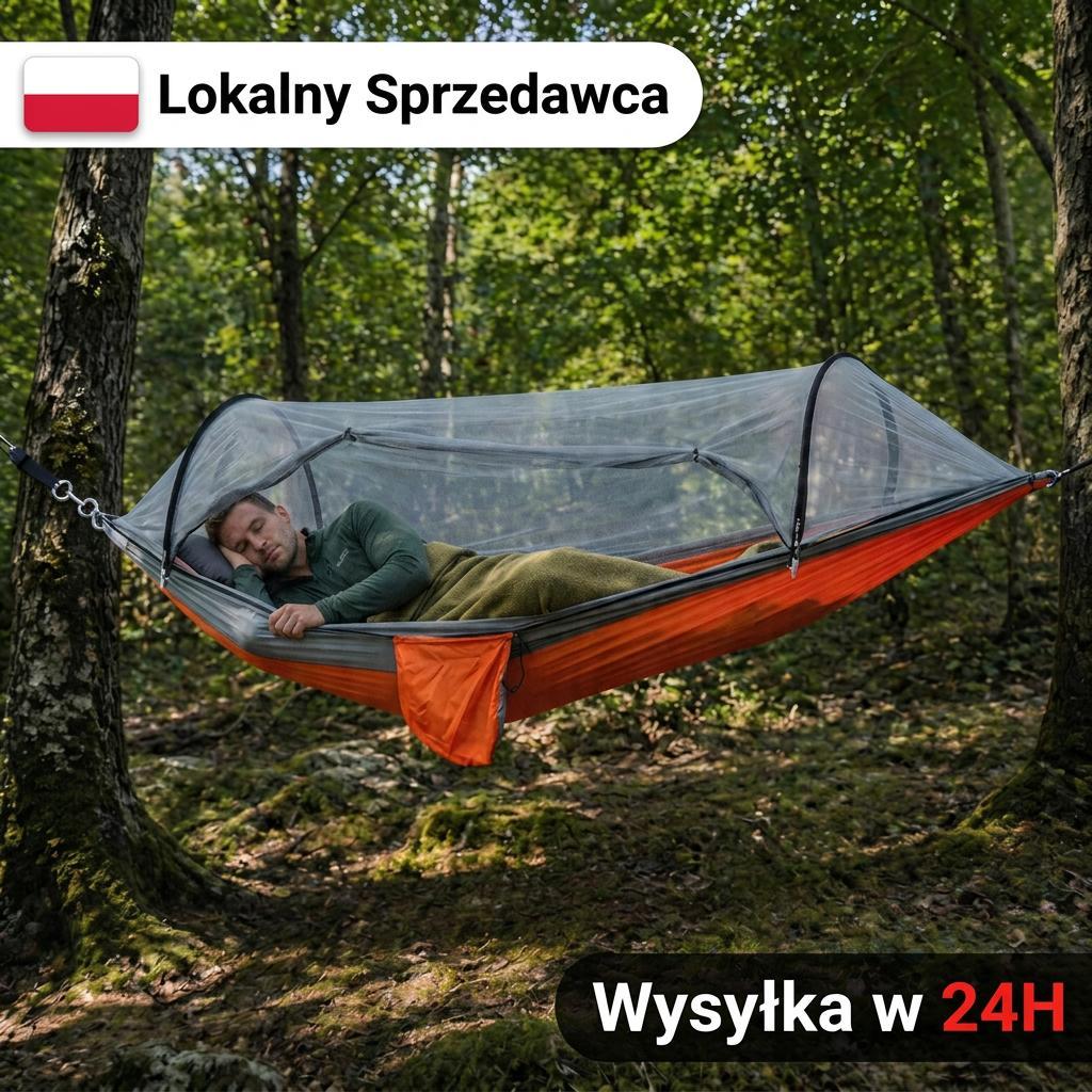 TEMU Hamac de tourisme avec moustiquaire 260X140 Cm Orange, hamac de camping avec filet , hamac suspendu en nylon parachute, hamac pour arbres avec