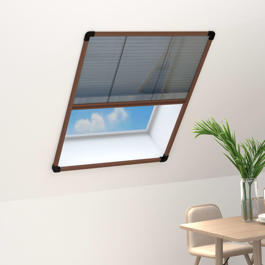 Vidaxl Insect Screen Pleated For Windows Fly Screen Skylight Screen Protection Skylight Pleated Aluminum Brown 80x120cm