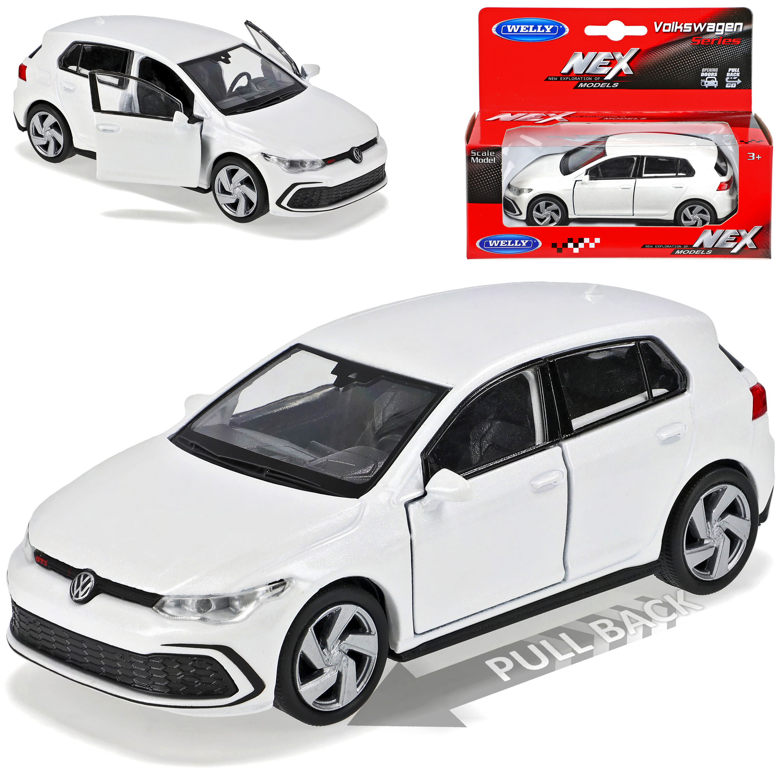 Vw Golf Viii 5-door White From 2019 With Retractable Engine, Scale 1/43 Or 1/36-1/46, Welly Model Car