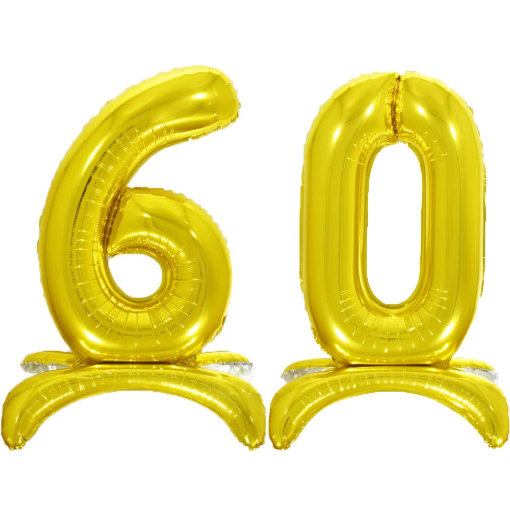 Diwuli Air Balloon 60th Birthday Standing Xl Gold Number Balloon