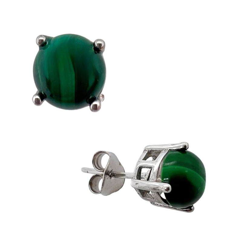 Image of Small Women's Silver Malachite Stud Earrings, 925 Proof