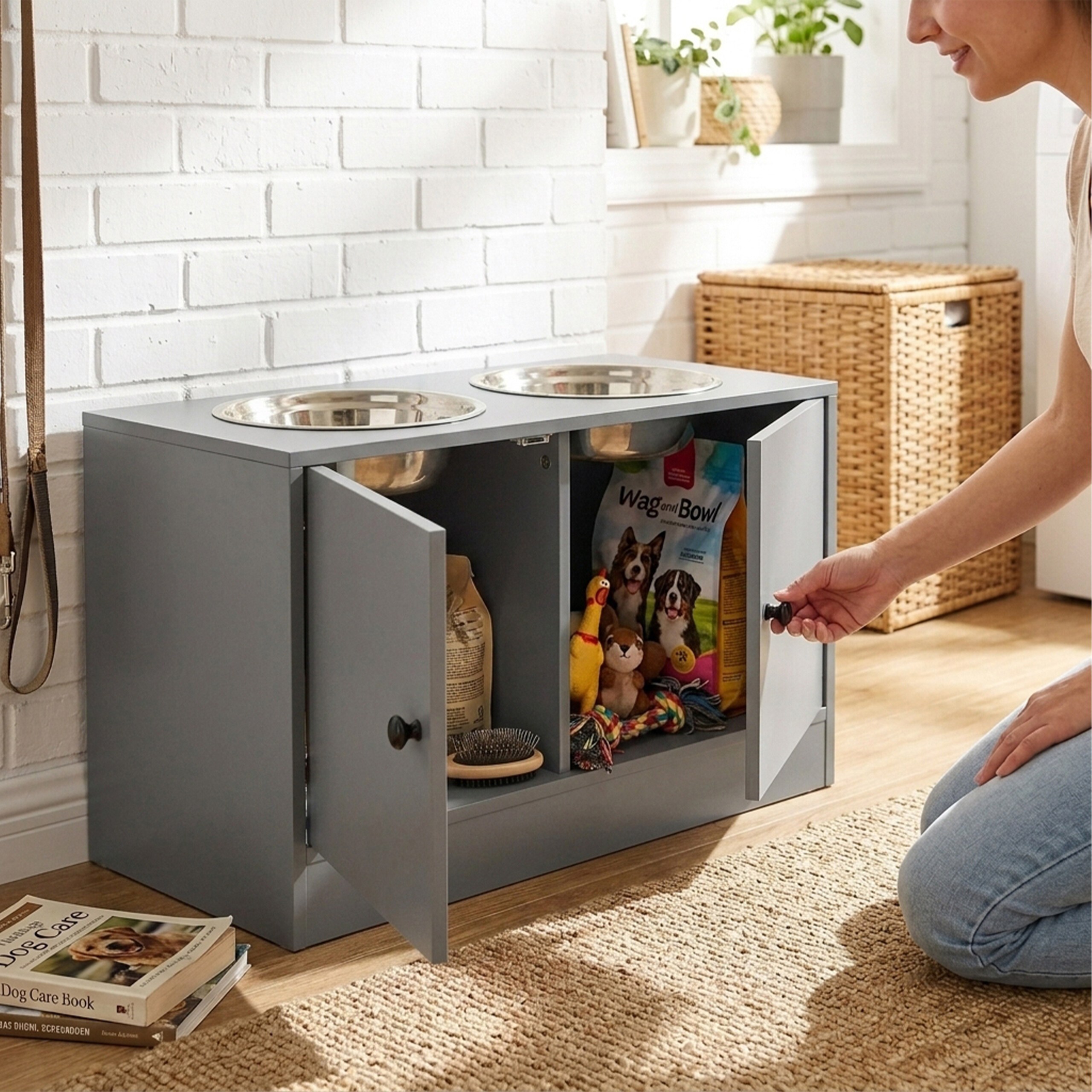 Grey Dog Food Station, Stylish Feeding Solution for Pets