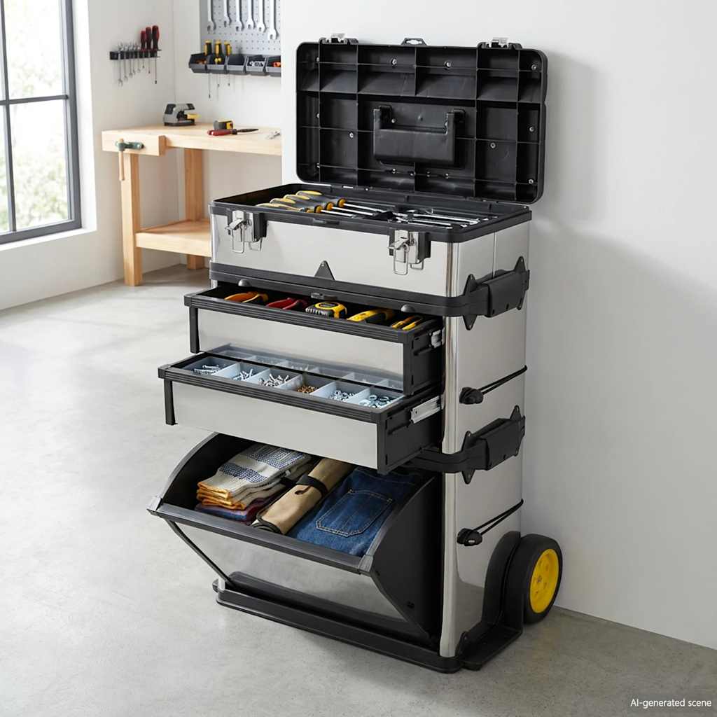 Vidaxl Toolbox 3-piece Stainless Tool Trolley Tool Chest