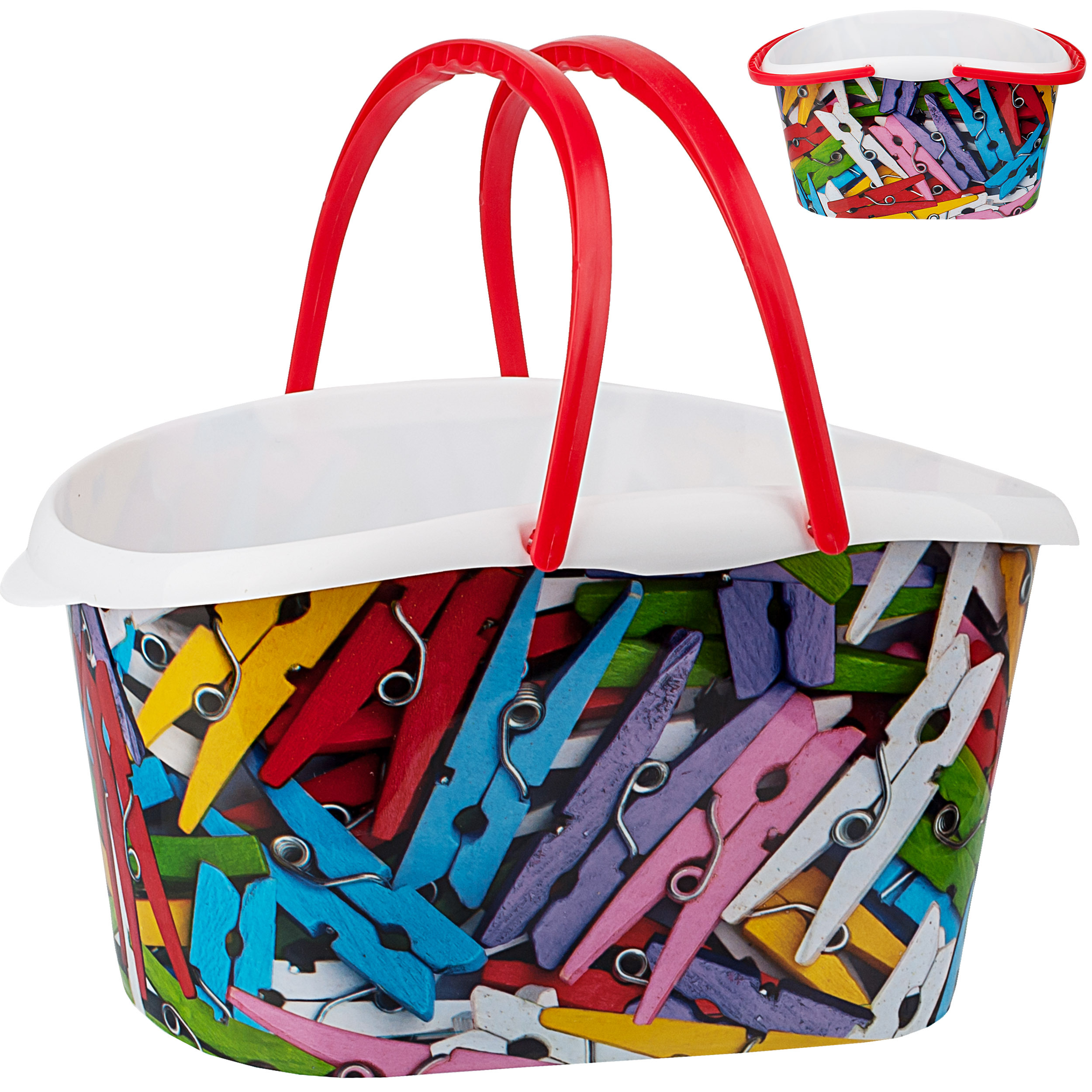 Image of Small Basket / Small Baskets - With Handle - Colorful Clothespins - - Kids Shopping Basket - Storage - Decorative Storage Basket - Storage Canister / Storage