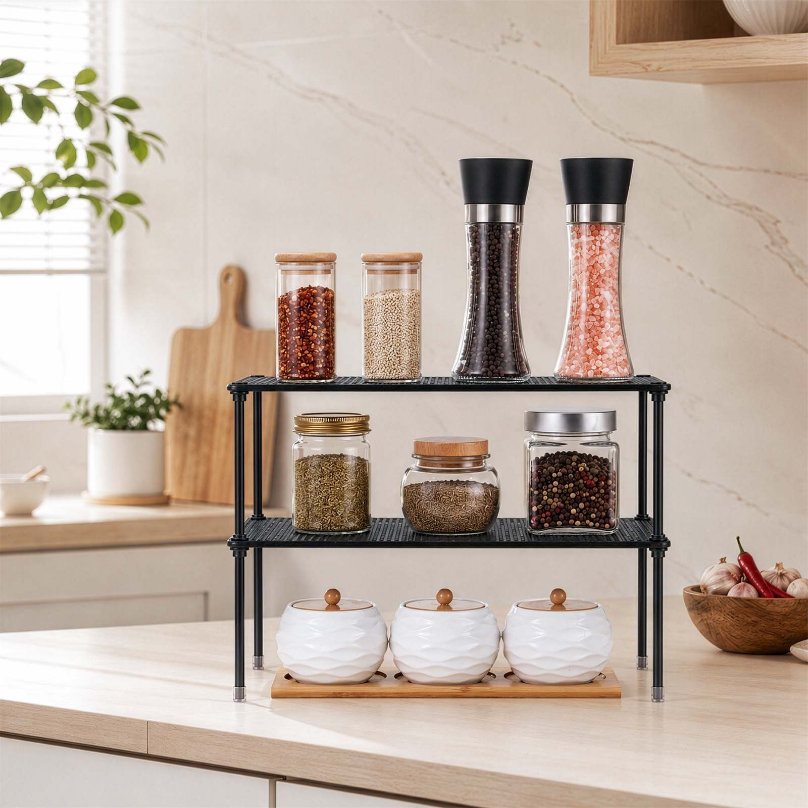 2-Pack Stackable Kitchen Cupboard Shelf Organiser