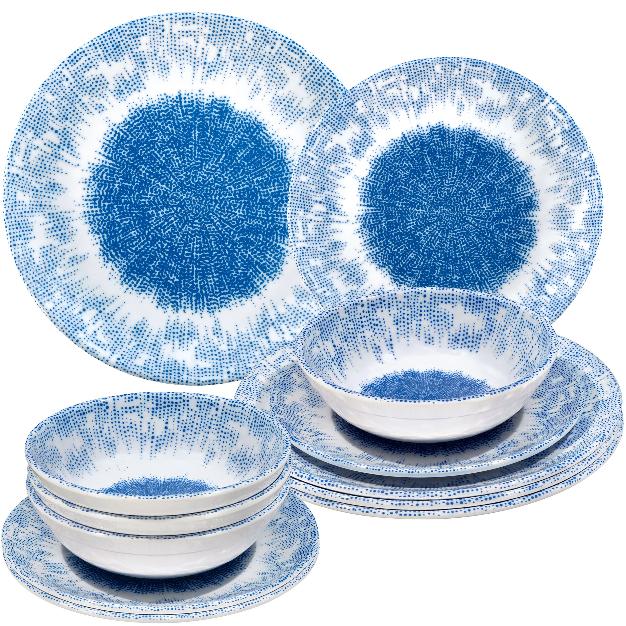 Image of Camping Dish Set Blue For - 12pcs - Dandelion Dishwasher Safe Tableware Camping Accessories Camping Dish Set Camping Festival Picnic Garden Party