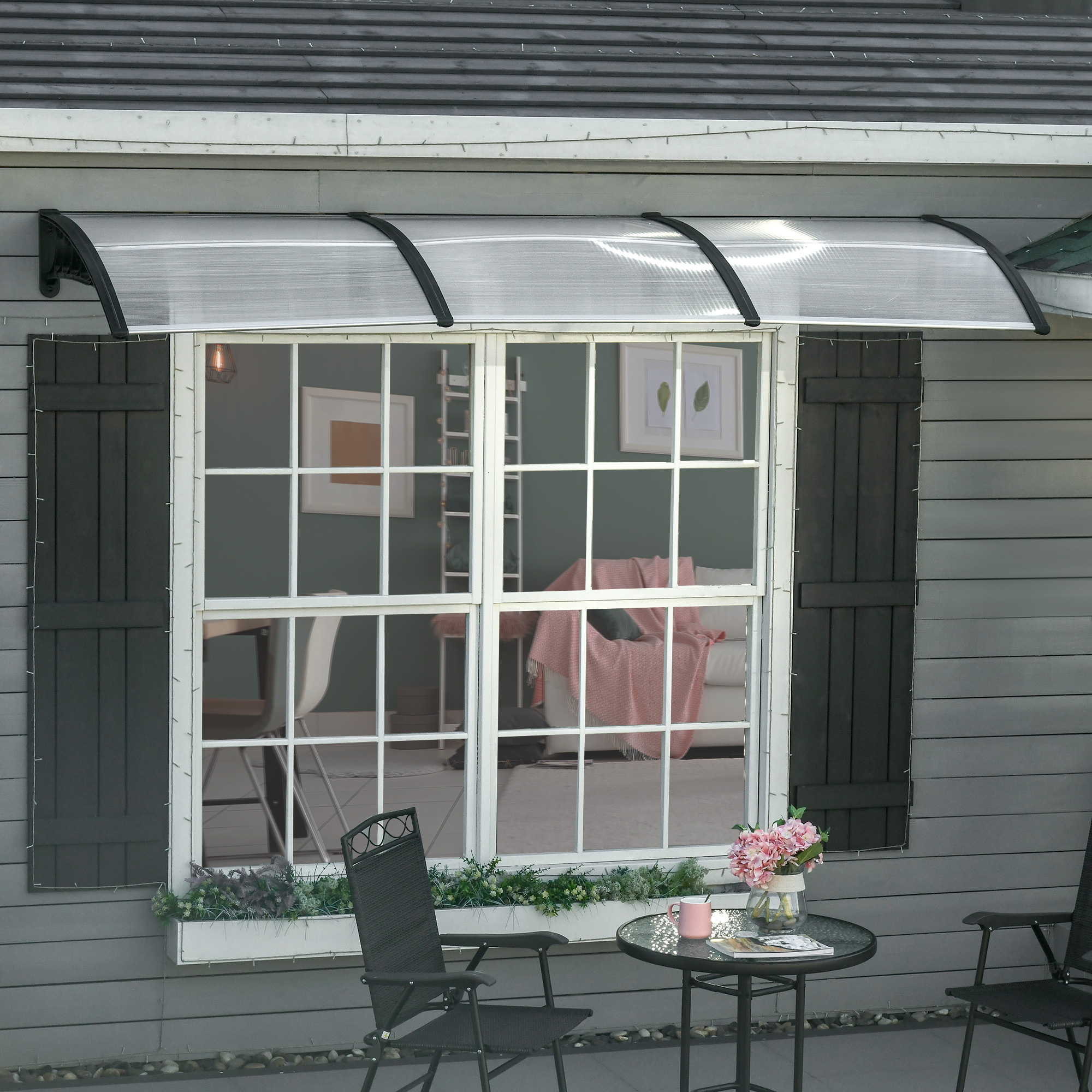 Image of Outsunny Monopitch Canopy Canopy For Front Door 303 X 27 Cm Canopy With Uv Protection, Rain Cover Sun Protection For Outdoor Aluminum Black