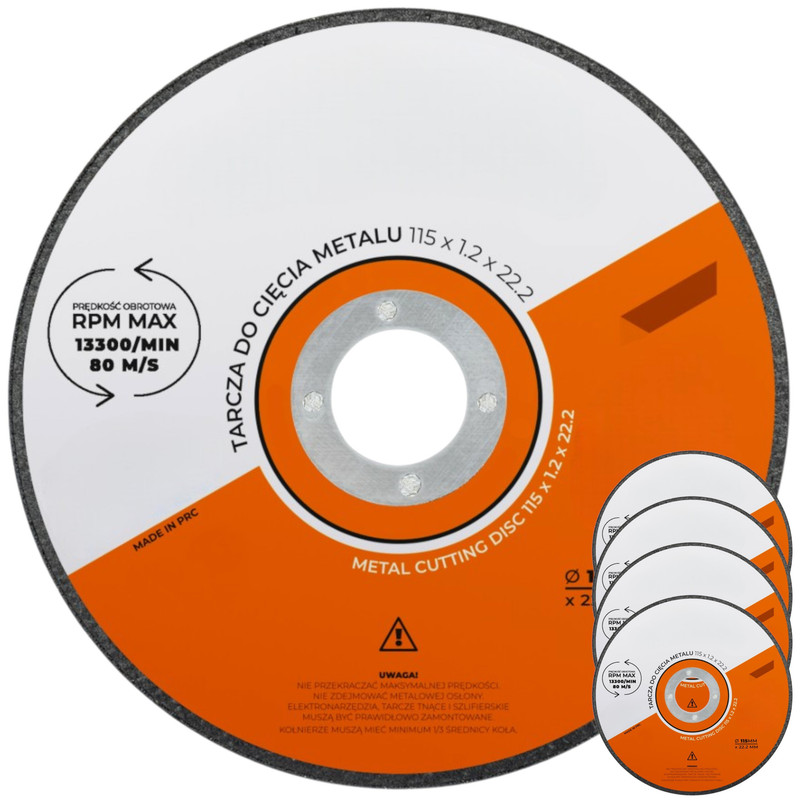 Image of Set Of 5 Discs 115x1.2x22.23 Mm For Cutting Steel, Aluminum, Cast Iron, And Metals - Electrocorundum, Flat, Max 13300 Rpm, Durable And Precise