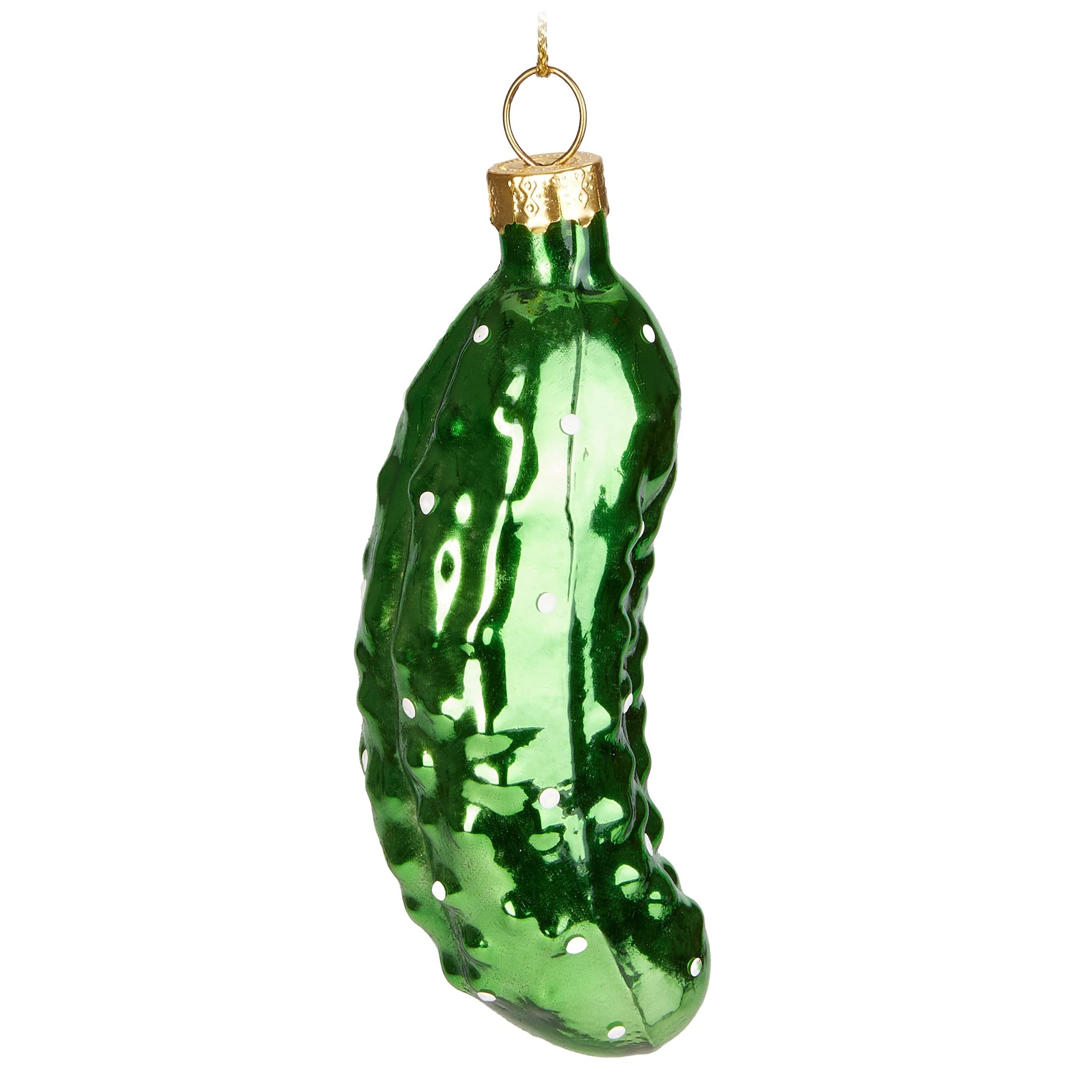 Image of Brubaker Christmas Pickle Green - Hand-painted Christmas Ball As A Sour Pickle Made Of Glass - Mouth-blown Christmas Tree Decoration Figures Funny Decor Hanger Ball - 9 Cm