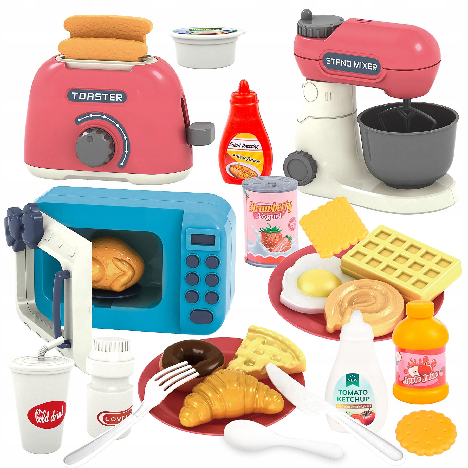 Image of Children's Kitchen Set With Mixer, Toaster, Microwave, And Kitchen Accessories Playset For Boys And Girls
