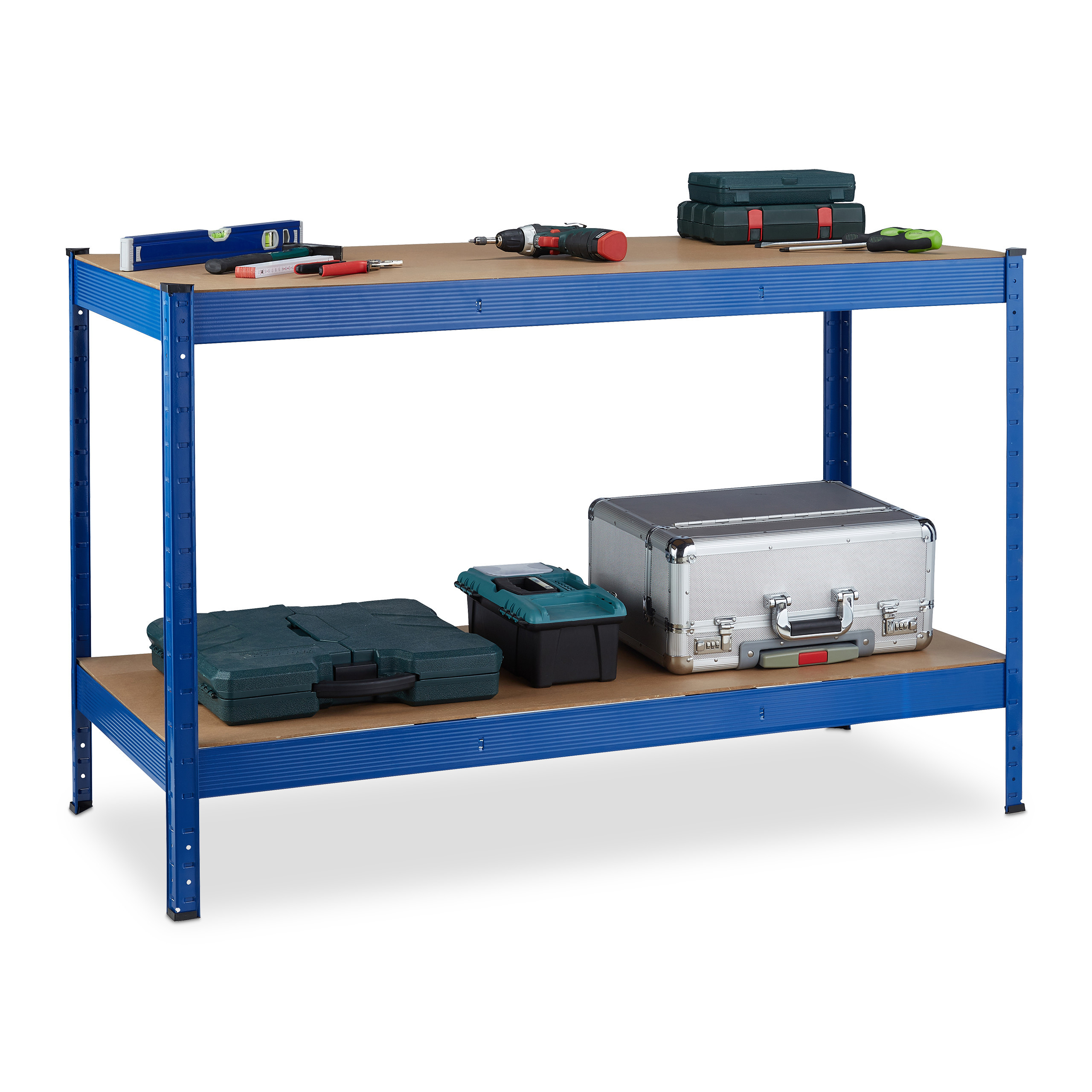 TEMU 2-tier Adjustable Workbench, 90.5 X 141 X 61 Cm, Steel And, 300 Kg Load Capacity Per Level, Blue And Natural, Interlocking System With Rubber