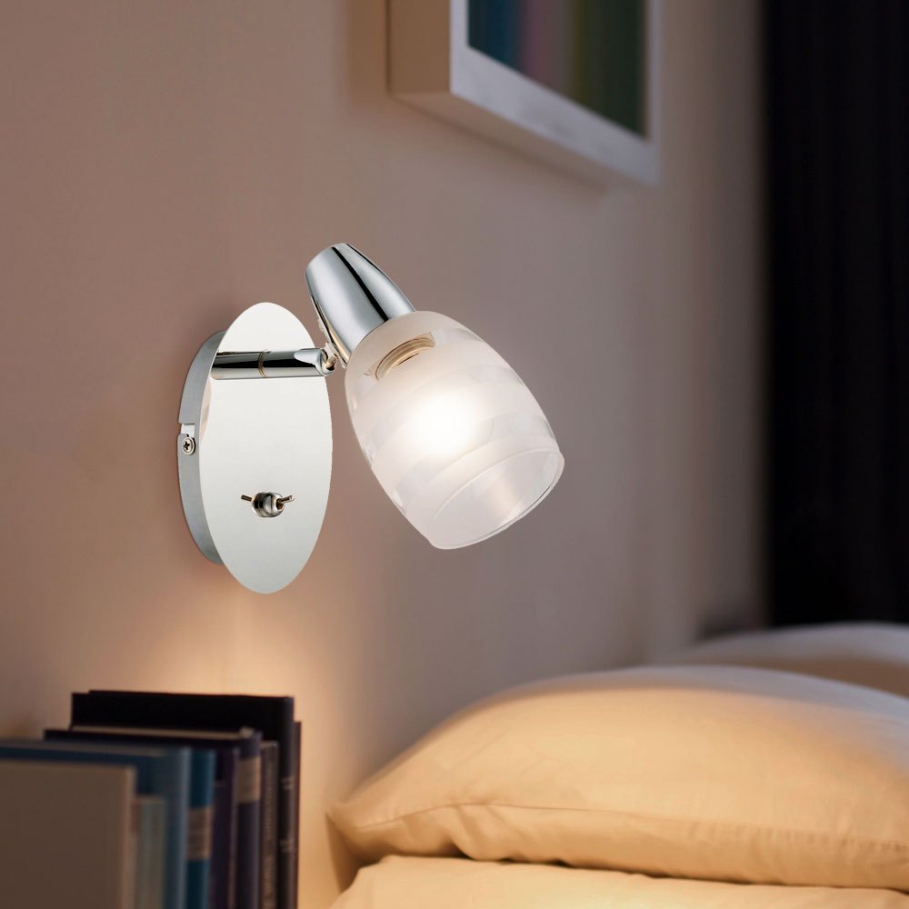 Wall Lamp With Switch, Adjustable Spotlight, Small Wall Light, Metal With Frosted Glass, Chrome-plated, 1x E14 Socket, Hxwxd 16.5x9x16 Cm