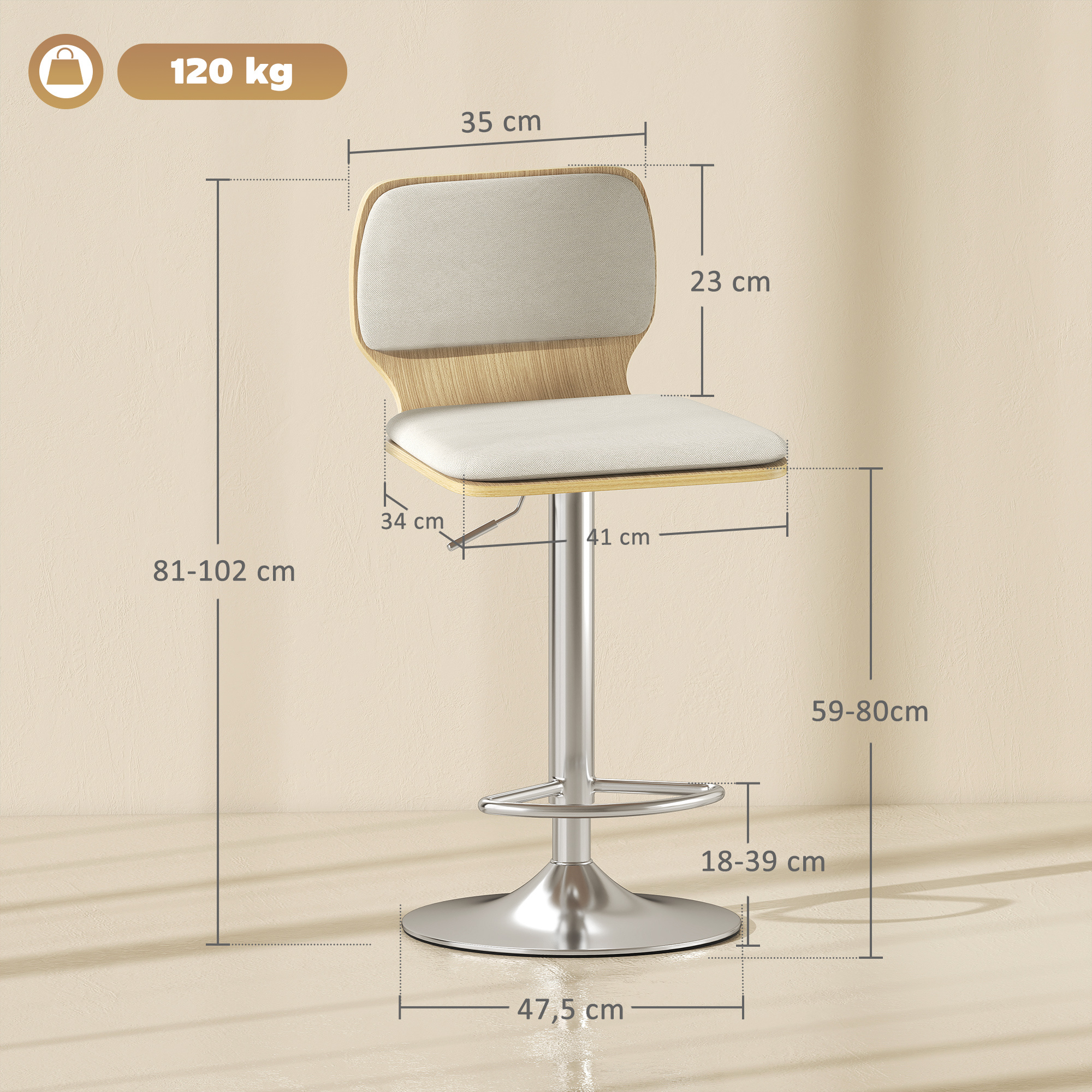 TEMU HOMCOM Juego de 2 Taburetes Altos de Cocina Giratorios en 360°, Taburetes de Bar Regulables de 81-102 cm, Tapizados en Lino, Reposapiés, para