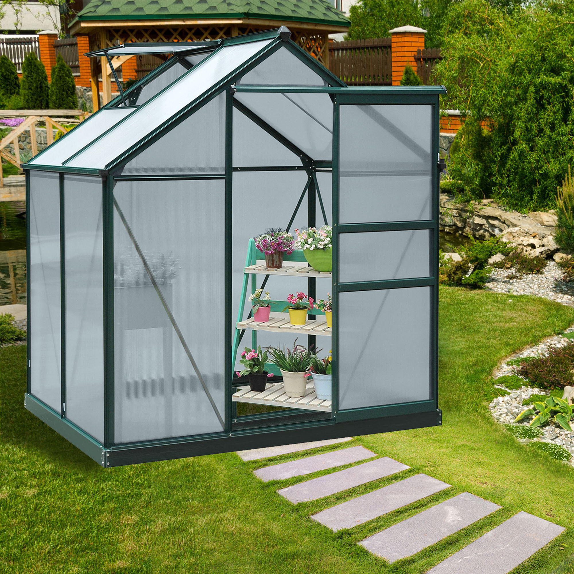 Greenhouse Aluminum 2.51m² 190x132x201cm With Foundation Skylight Sliding Door 4mm Plates, Uv-resistant Greenhouse For Growing Tomatoes, Plants, And Early Vegetables For Outdoor Garden.