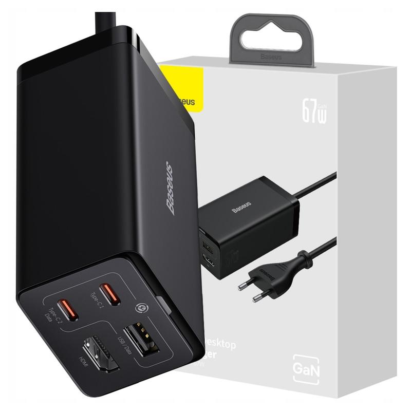 TEMU Baseus Gan5 Charger Ccgp110201 With , 2x Usb-c, Usb-a, 4k , 100w Usb-c Cable 1m, Black - Fast Charging, Mobile Power Supply For Laptops And