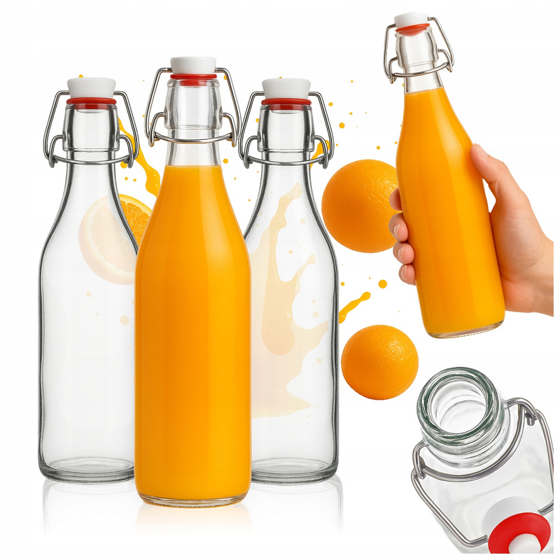 TEMU Lot de 5 bouteilles rondes en verre de 500 ml avec clip pour vin, jus, lait, pratiques, bouteilles hermétiques avec fermeture, pour le stockage